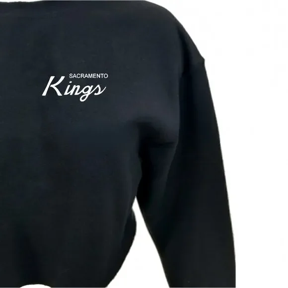 SACRAMENTO KINGS Double Script Retro Logo BLACK Pullover Crewneck Sweatshirt 90s - Picture 4 of 6